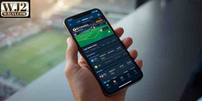 Mobile phone displaying live tennis betting interface